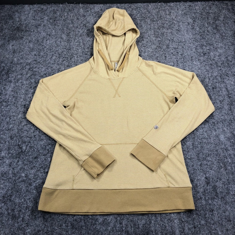 Kuhl Stria Hoodie Womens S Honey Yellow Striped Stretch Pullover Outdoor Casual
